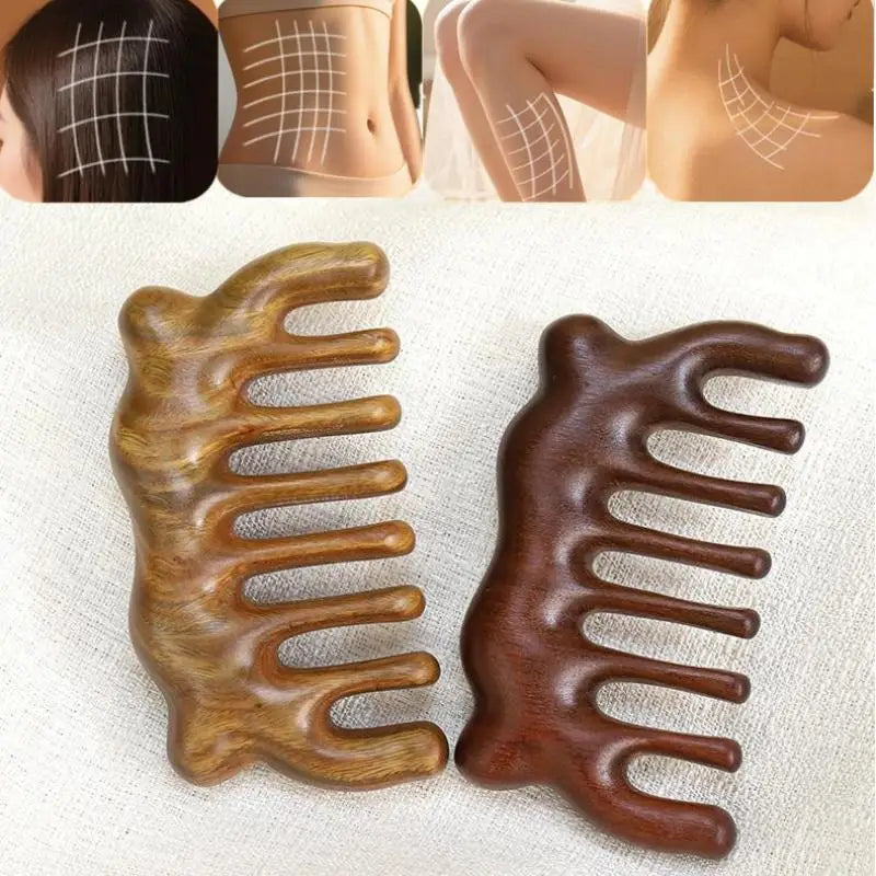 Sandalwood Wide Tooth Guasha Scraping Body Massage Wood Meridian Comb Qme