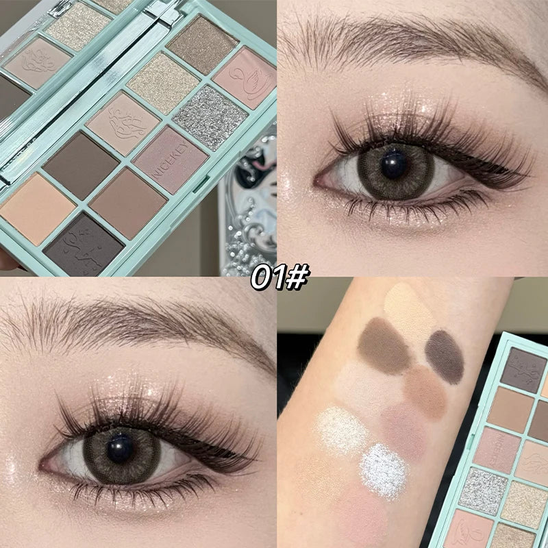 NICEKEY 10 Colors Eyeshadow Palette Purple Glitter Pearlescent Matte Nude Eye Shadow Shimmer Makeup Lasting Beauty Eye Cosmetics Qme 01