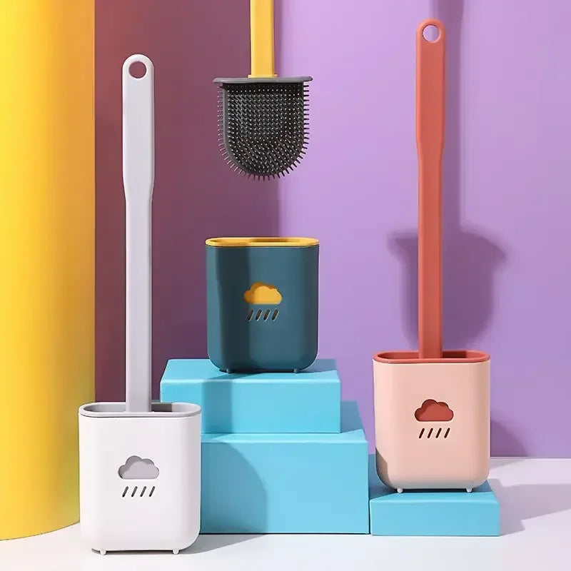 Silicone Toilet Brush Wc Gap Brush with Holder Flat Head Soft Bristles Cleaning Brushes With Quick Drying Bracket Bathroom Tool Qme