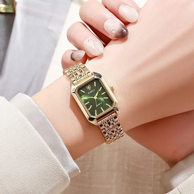 2024 marca quente pulseira de aço inoxidável relógio feminino presente luxo quartzo relógio de pulso estudante moda simples Qme