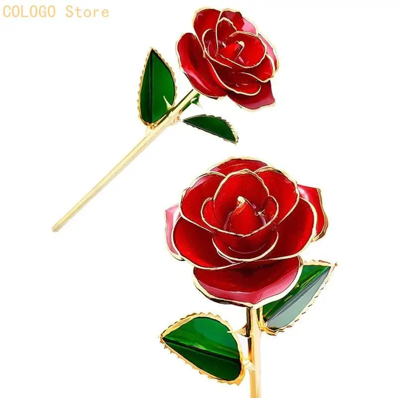24K Plated Gold Dipped Rose Dried Flower Box Dispaly Stand Qme