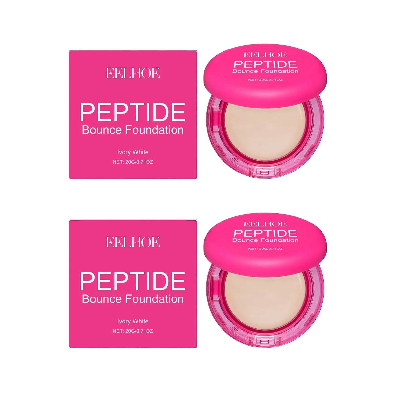Peptide Bounce Balm Foundation Lasting Full Coverage Concealer Covers Spot Blemishes Brightening Oil Control Makeup Base Cream Qme 2Pcs x Ivory White