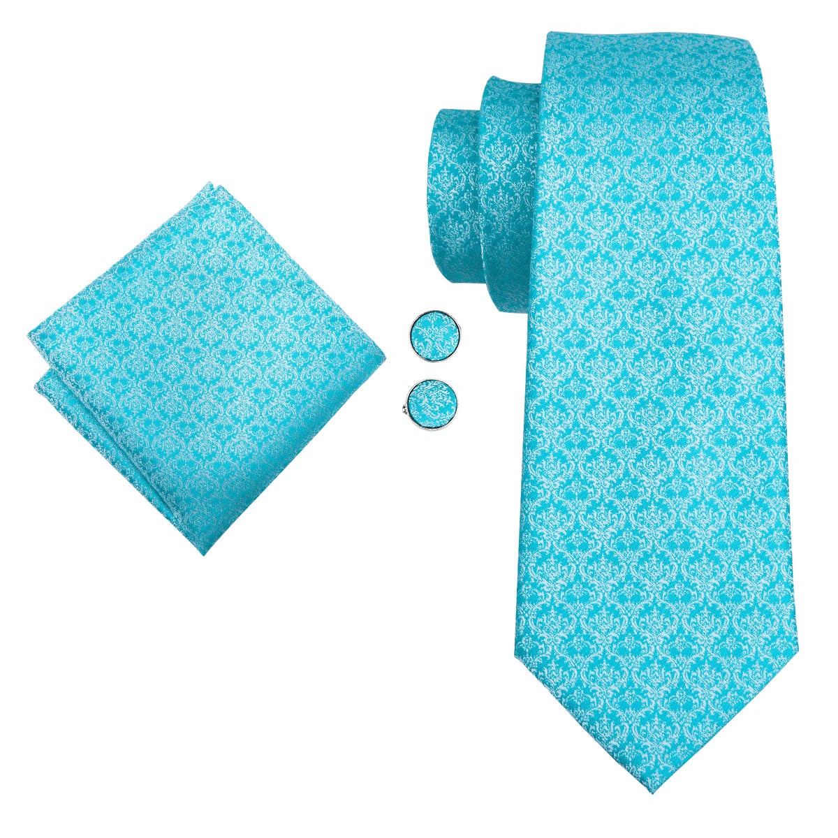 Business Tie Men Silk Blue Dots Necktie Plaid Cufflinks Wedding