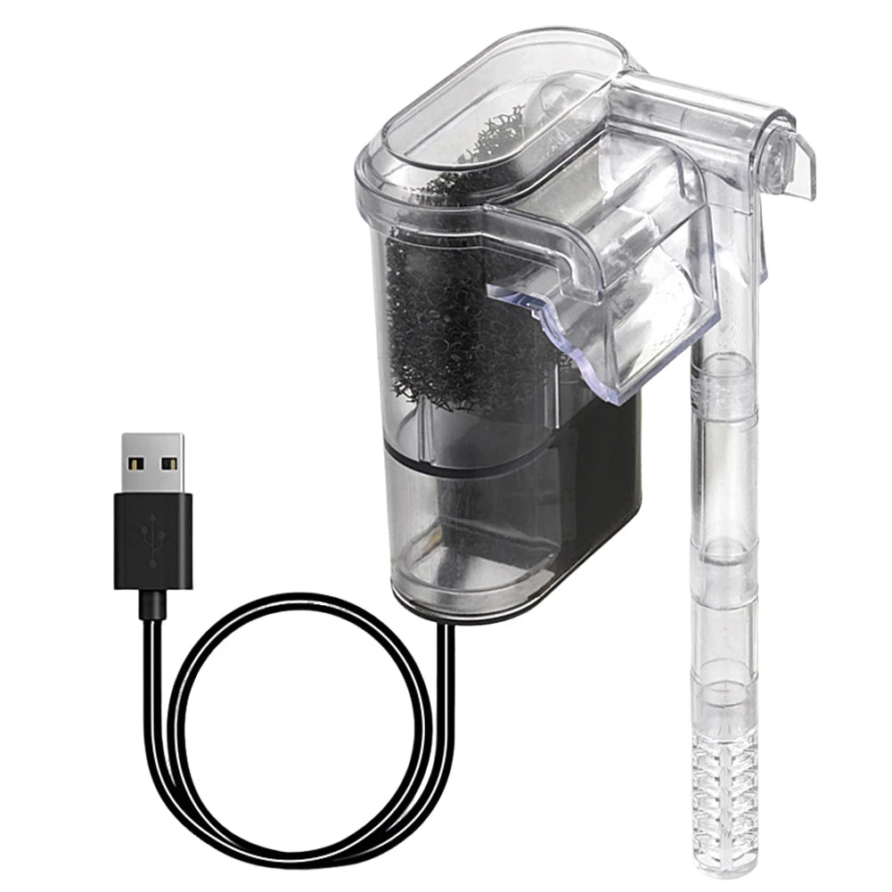 Fish Tank Suspended Filter Water Purifier Adjustable Water Flow Hang Up Filter Water Pump USB Plug In Fish Tank Accessories Qme Mini Filter 2.5W
