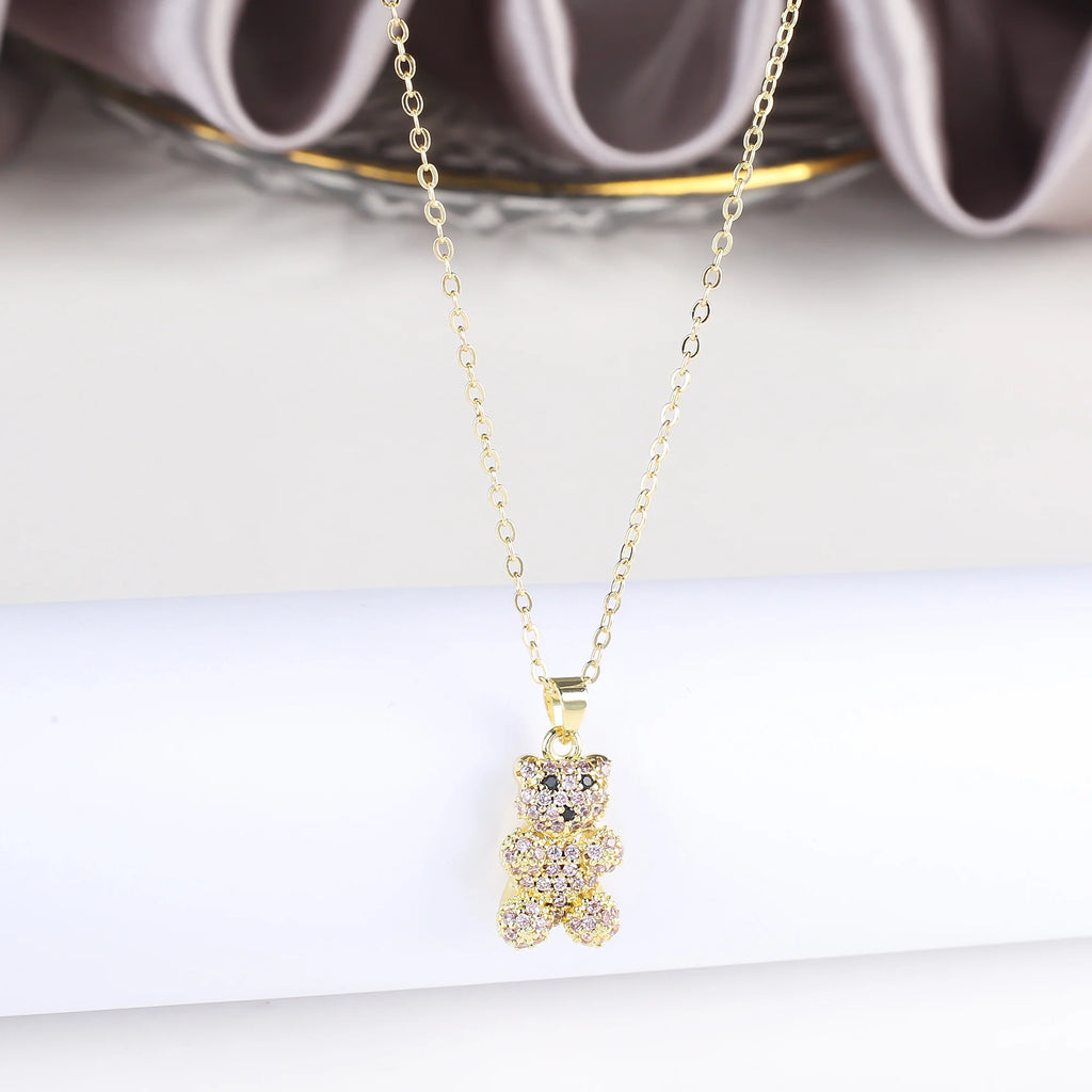 Hot Sale 18K Gold Plating Cute Zirconia Bear Pendant Necklace Fashion Forwoman Girl Party Birthday Jewelry Gift Accessories Qme 1