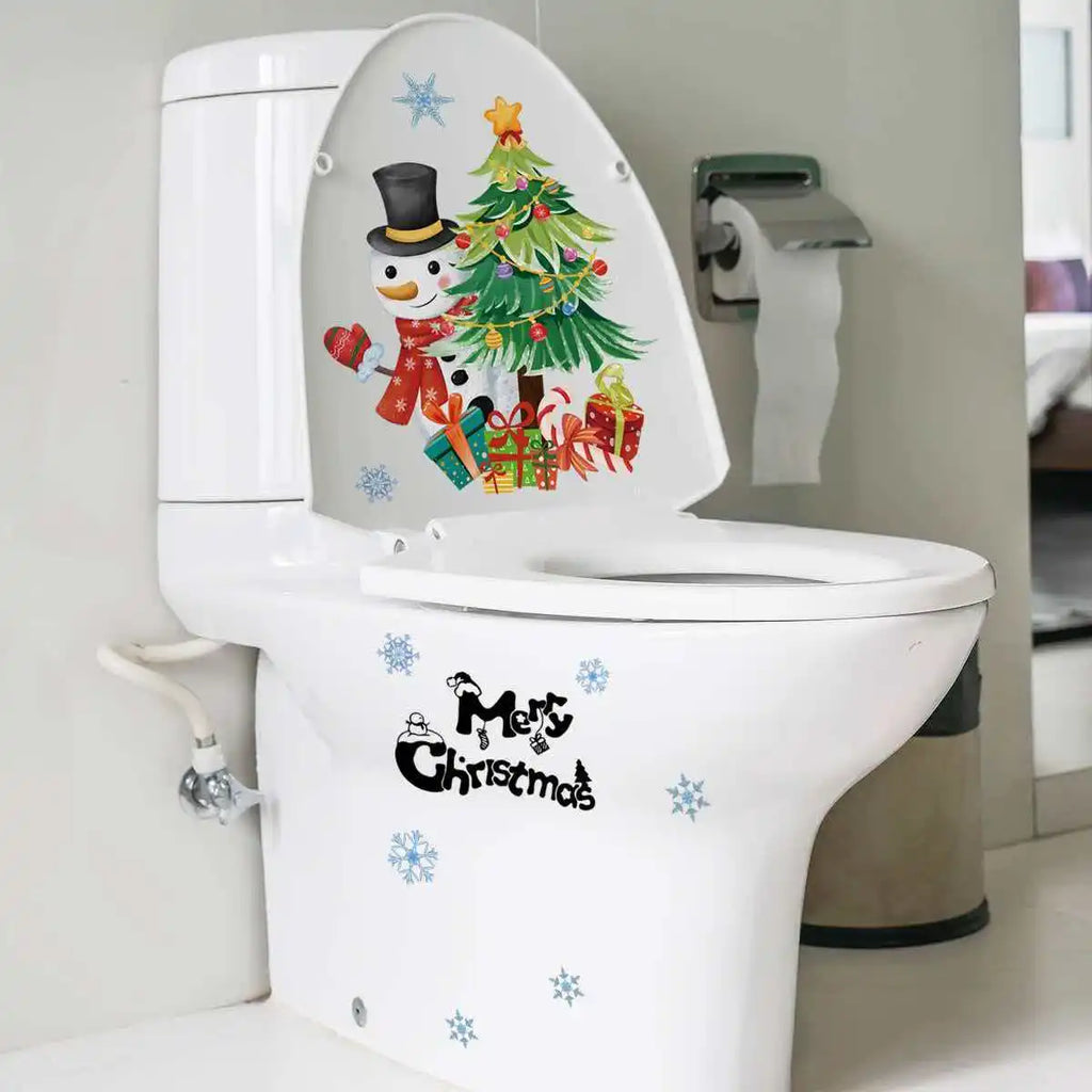 Cartoon snowman Christmas tree snowflake toilet sticker Christmas wall sticker decorative sticker self-adhesive Qme