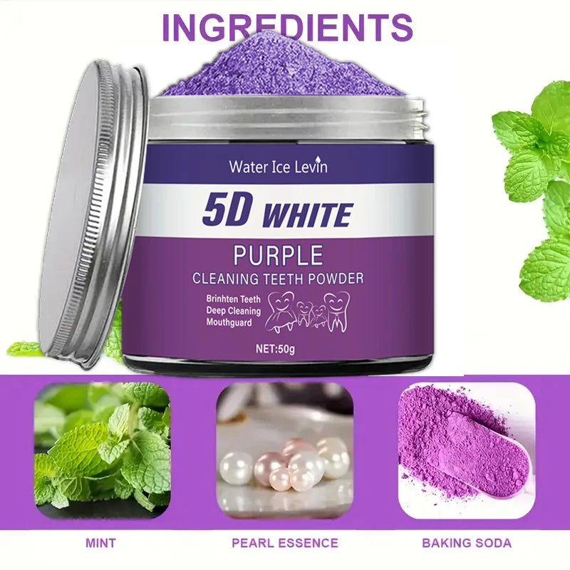 Purple Teeth Whitening Powder, 50g - Deep Cleaning and Teeth Cleaning Powder, Fresh Breath Toothpaste, Natural Pearl Essence Qme