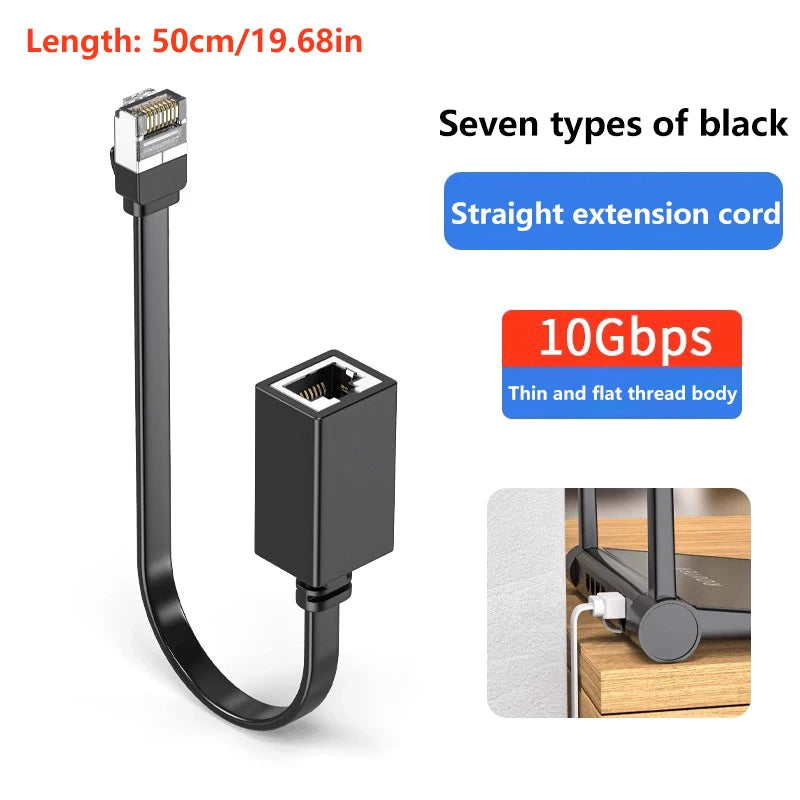 90 Degree CAT7 Network Extension Cable Flat Ultra Right Left Angle Qme A6