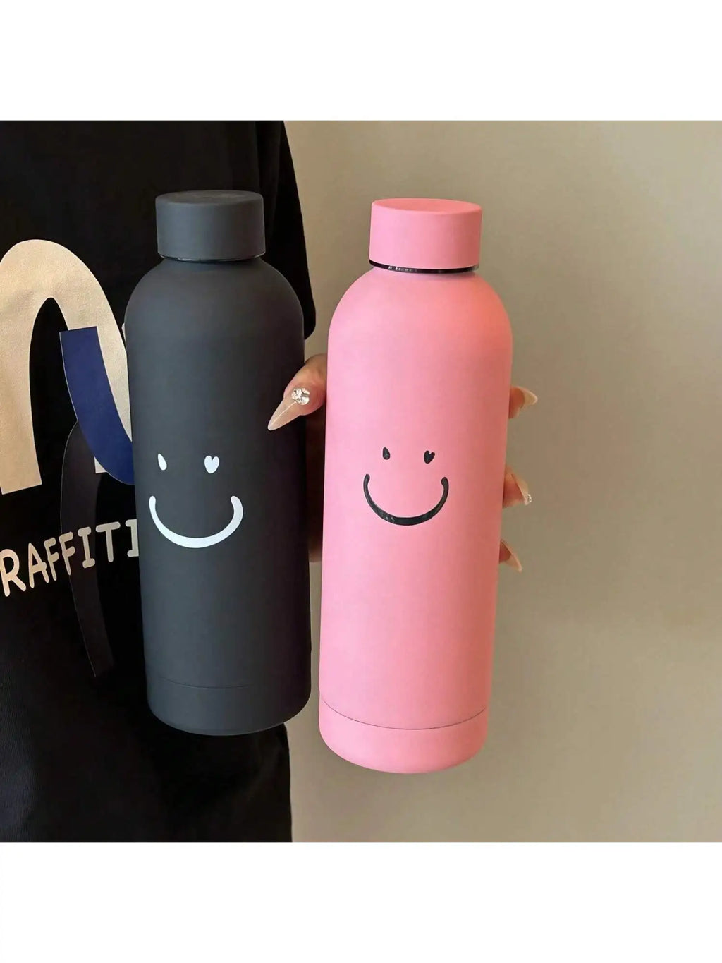 Simple Smile Pattern Portable Thermos Cup Couple Water Large Capacity Qme