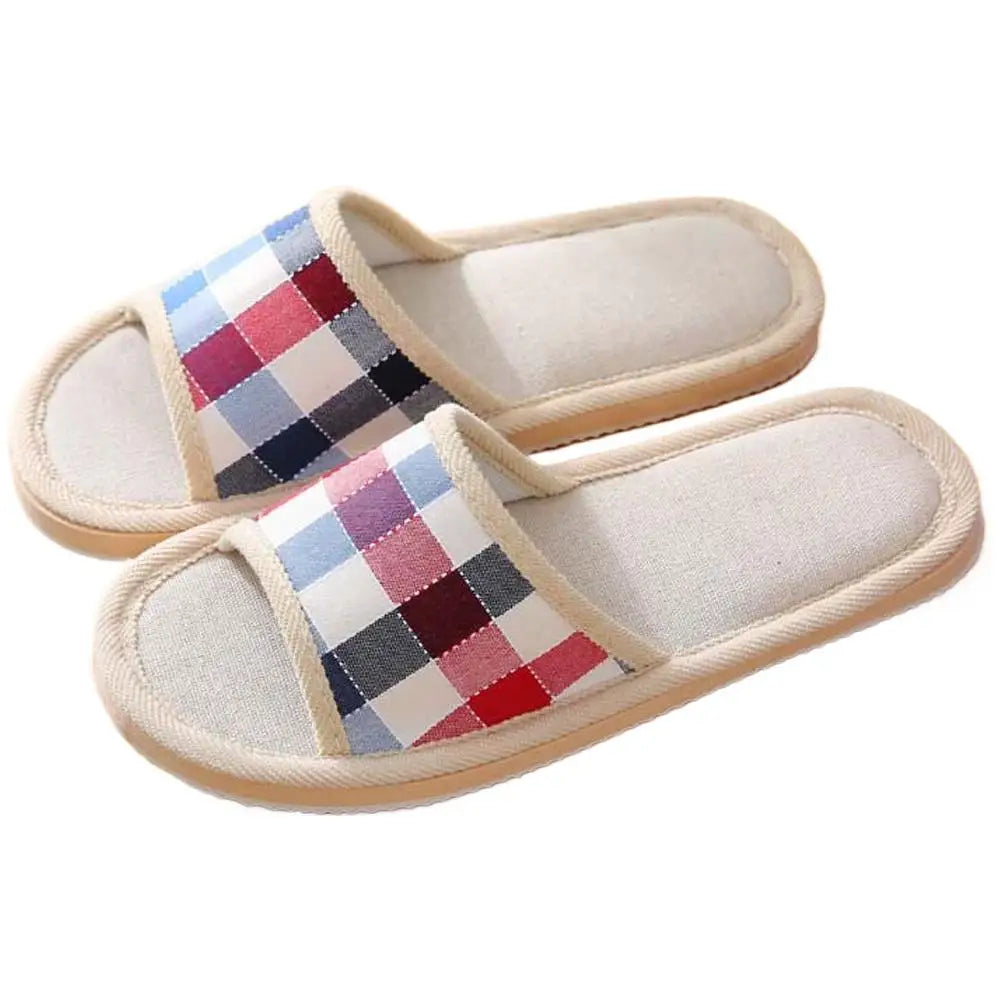 Women's Linen Slippers Indoor Home Use Non-slip Summer Bedroom Open-toe Flat Shoes Home Floor Couples Men Breathable Slides Qme 39-40 A