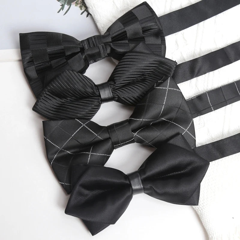 Mens Ties Solid Black Bowtie Men British Double-layered Bowknot Qme