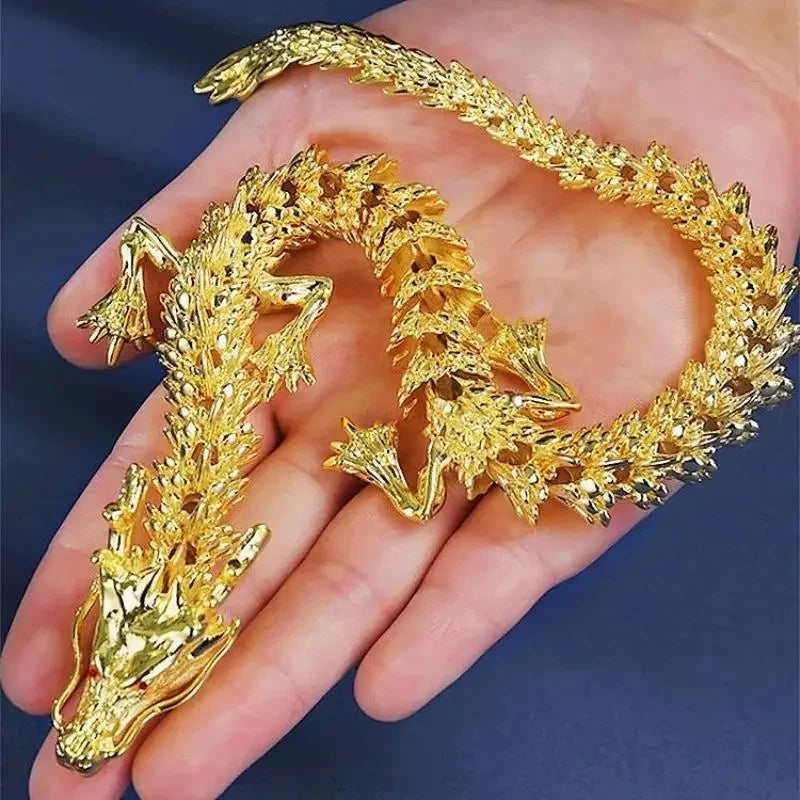 3D alloy golden dragon statue with movable limbs - home desktop decoration, symbol of power and good luck Qme
