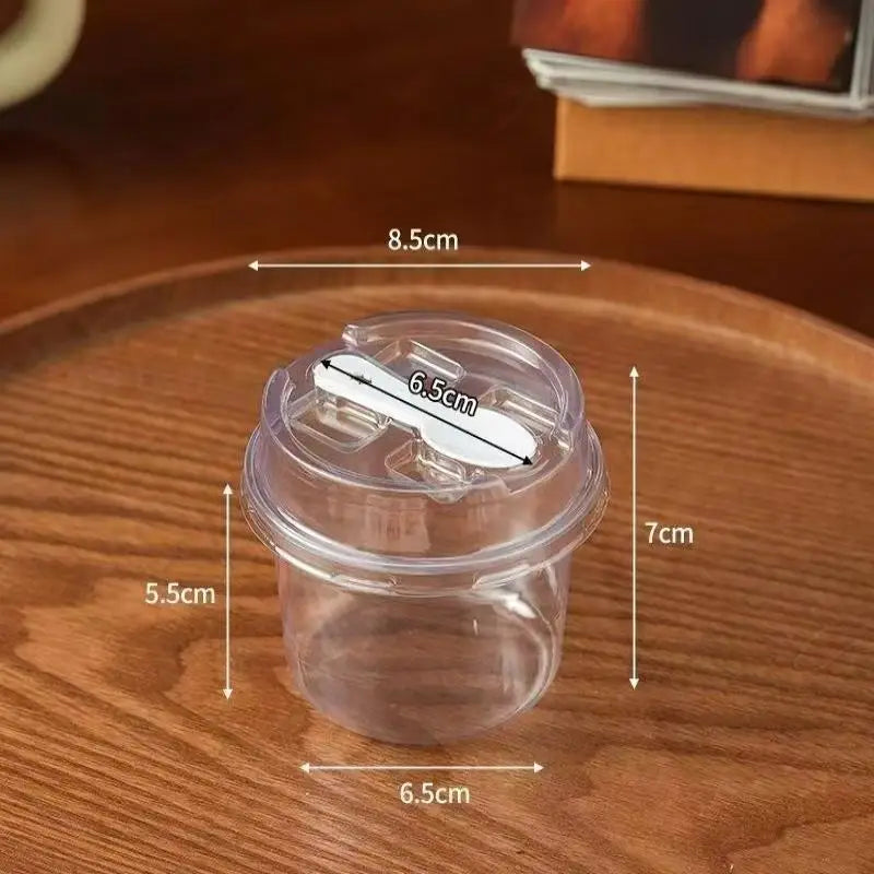 10Pcs Transparent Round Pudding Cups Reusable Party Cups With Lids And Spoons Novelty Mugs Mousse Cake Boxes Yogurt Cups Qme 10pcs