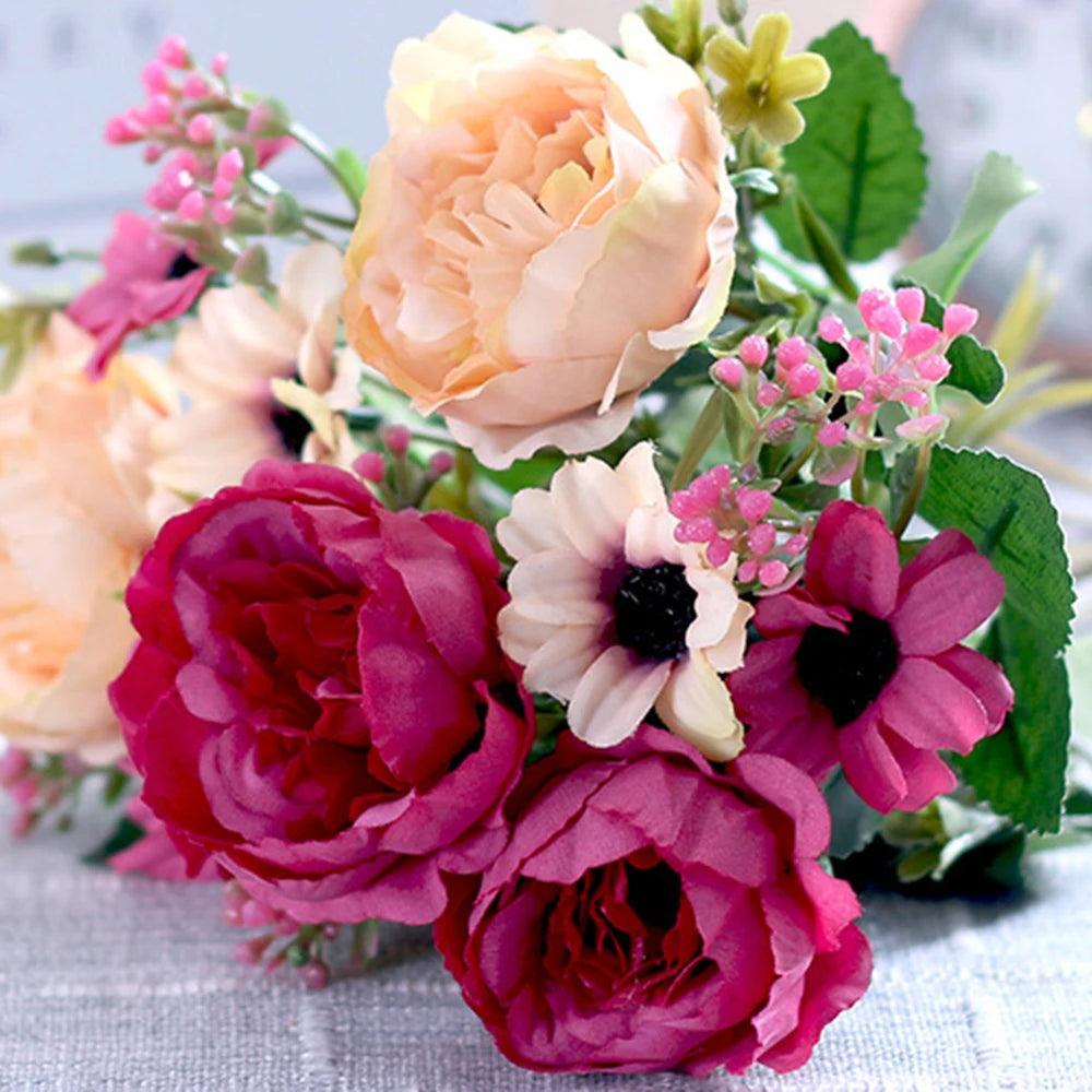 Peony Flowers Silk Artificial Bouquet Babybreaths Accessories Fake Daisy Flowers Wedding Home Decor Room Decoration Party Qme