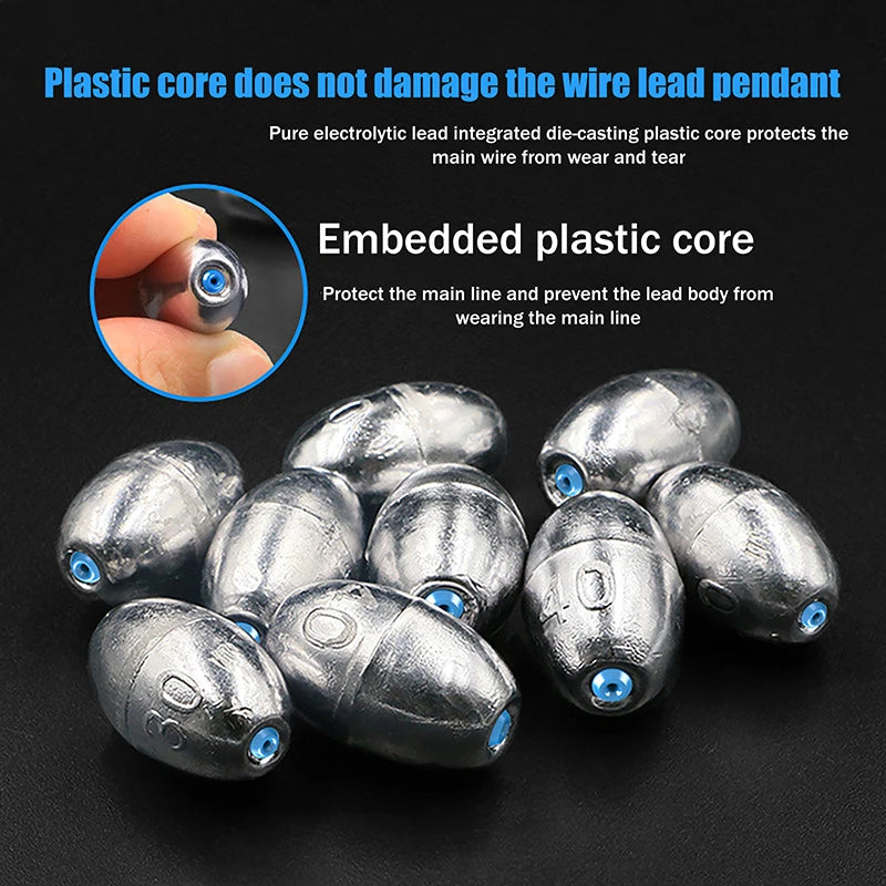 Alloy Hollow Olive Fishing Sinkers3 4 6 8 10 12 Wax Coating Weight Qme