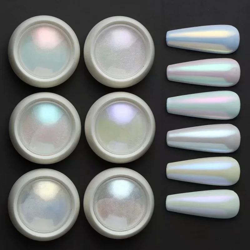6 Box Moonlight Mirror Nail Powder Silver Fine Glitter Metallic Effect Pigment Gel Polish Chrome Holographic Nail Powder Qme A1