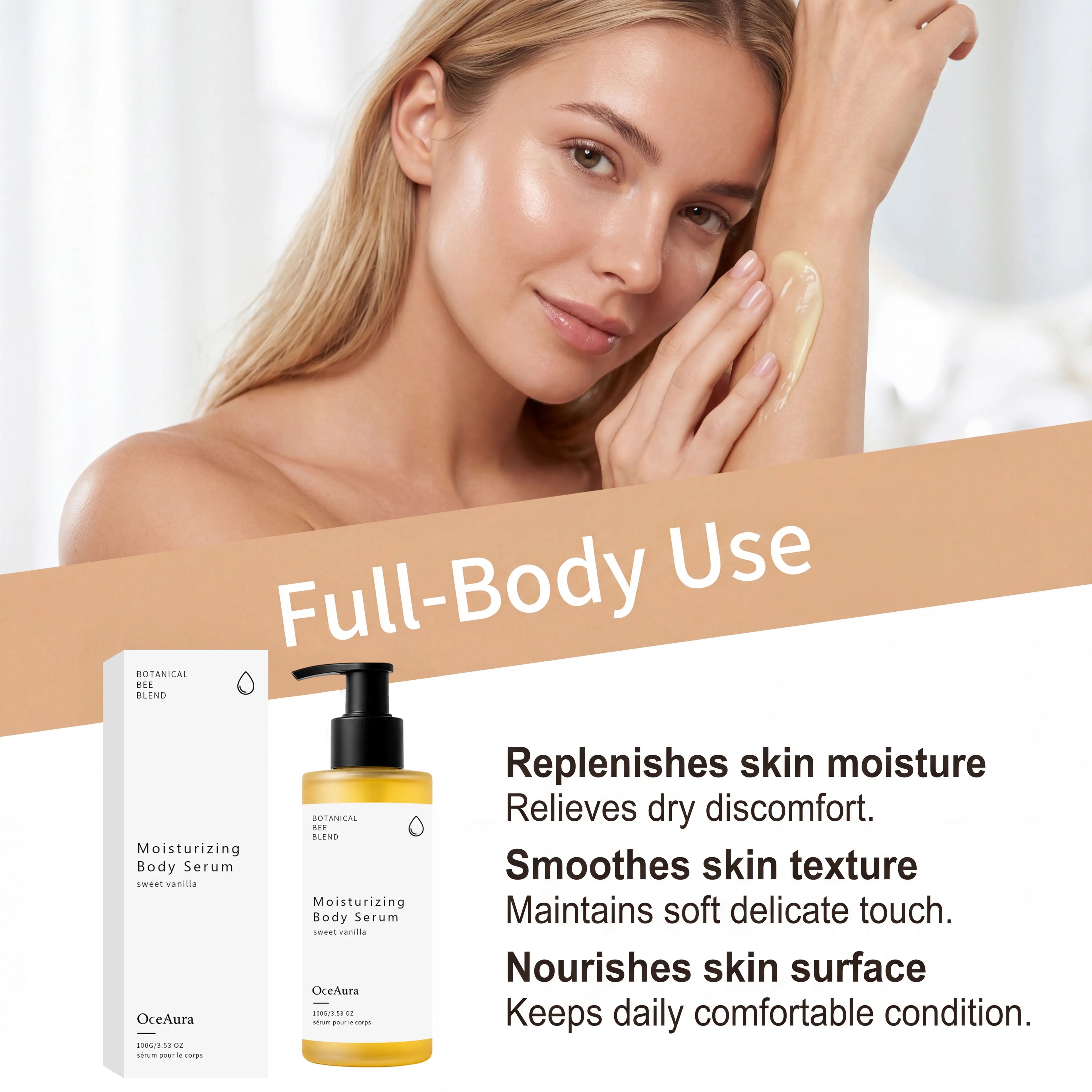 OceAura Moisturizing Body Serum Vanilla Deep Hydration Sensitive Skin Care Dryness Relief Propolis Nourishing Body Lotion 100ml Qme