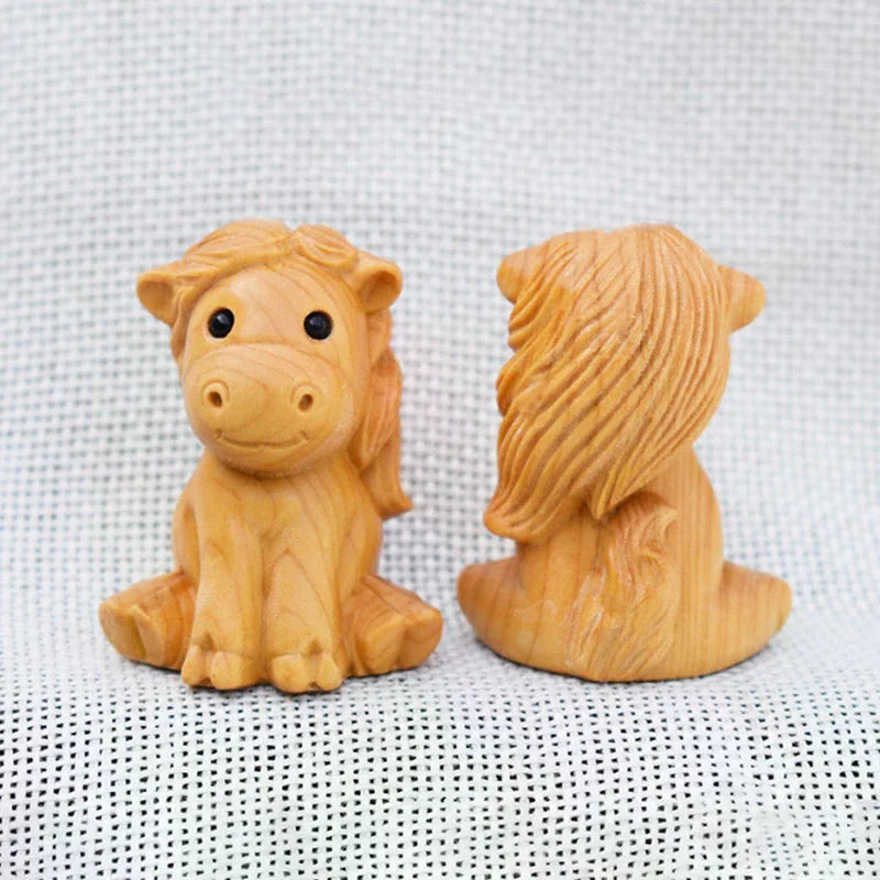 Mini 1/2pcs Wood Carving Chinese New Year Horse Ornaments Zodiac Statue Cute Horse Decor Office Desktop Decor Car Decoration Qme