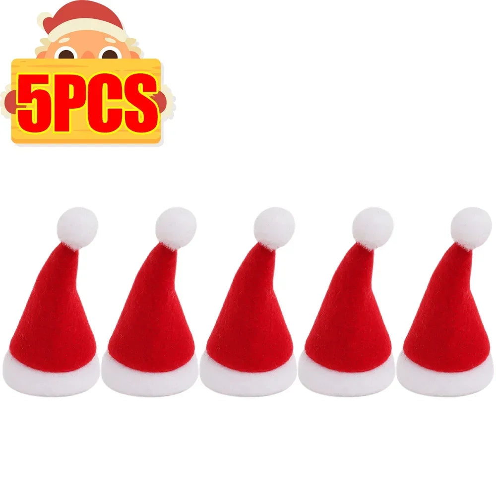 Mini Santa Hat Wine Bottle Covers Non-Woven Fabric Lollipops Caps Christmas Bottles Holder Kitchen Tableware Dinner Decoration Qme Red-5pcs 8x4x1cm