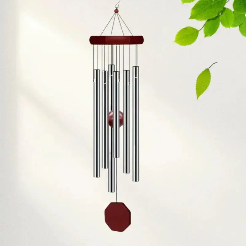 Wind Chime Octagonal Wood Hang Tag 6 Metal Tubes Courtyard Corridor Qme