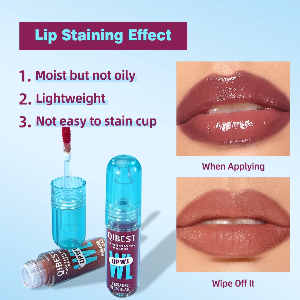 QIBEST Crystal Lip Gloss Mirror Watery Lip Glaze Long Lasting Moisturizing Lip Balm Plumping Gloss Oil Hydrating Makeup Lip Tint Qme