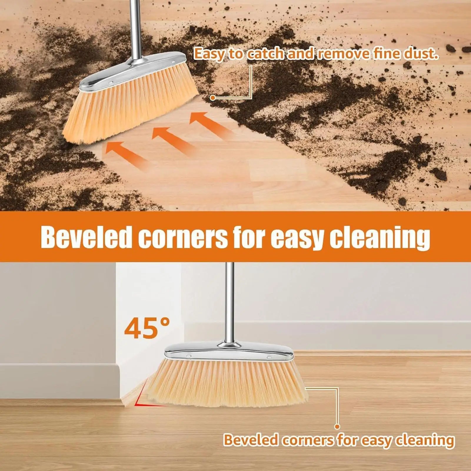 Broom With Dustpan Combo Set Stainless Steel Dustpan Stainless Steel Floor Cleaning Tool For Homeowners Living Room Bedroom Qme