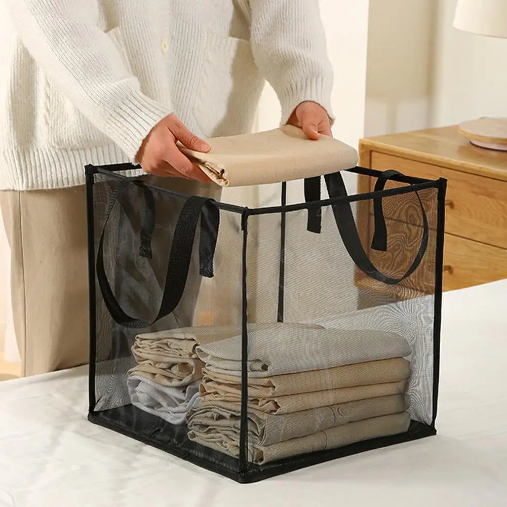 Square Dirty Clothes Basket Foldable Durable Breathable Large Capacity Mesh Storage Bag Simple Bathroom Laundry Basket Qme