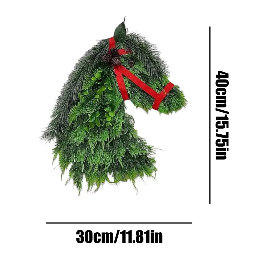Horsehead Christmas Wreath Horsehead Gate Ring Rural Farmhouse Equestrian Theme Door Decoration 40cmx30cm Qme right