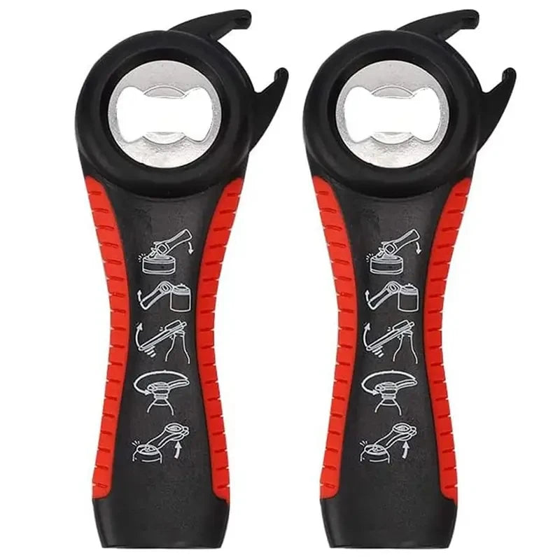 Can Opener Multi Functional Five In One Beverage Bottle Opener Cap Twister Four Position Can Opener Anti Slip Cap Twister Qme 2PCS Red