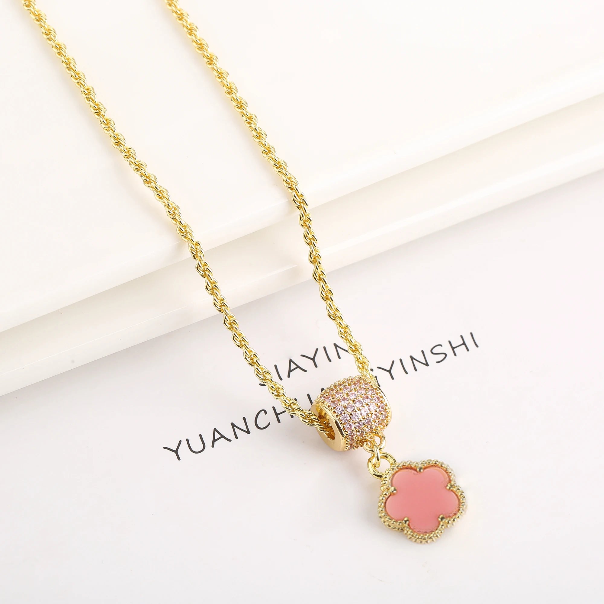 High Quality Natural Stone Five Leaf Flower Jewelry Set Zirconia Necklace Earrings Temperament For Woman Fashion Jewelry Clover Qme Necklace 4