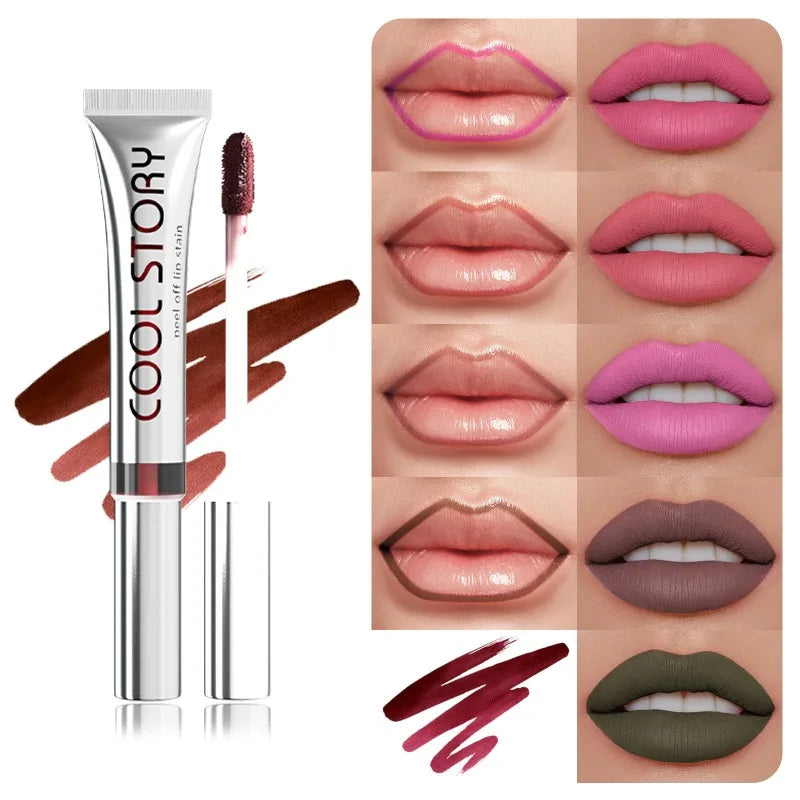 2 in 1 Lip Stain & Lipliner Matte Peel Off Lip Glaze Lipstick Quick Drying Lasting Non Stick Cup Lipliner Red Lip Gloss Makeup Qme