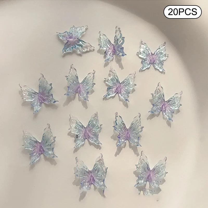 3D Gradient Butterfly Nail Accessory Resin Drill Decoration Wearing Qme blue purple