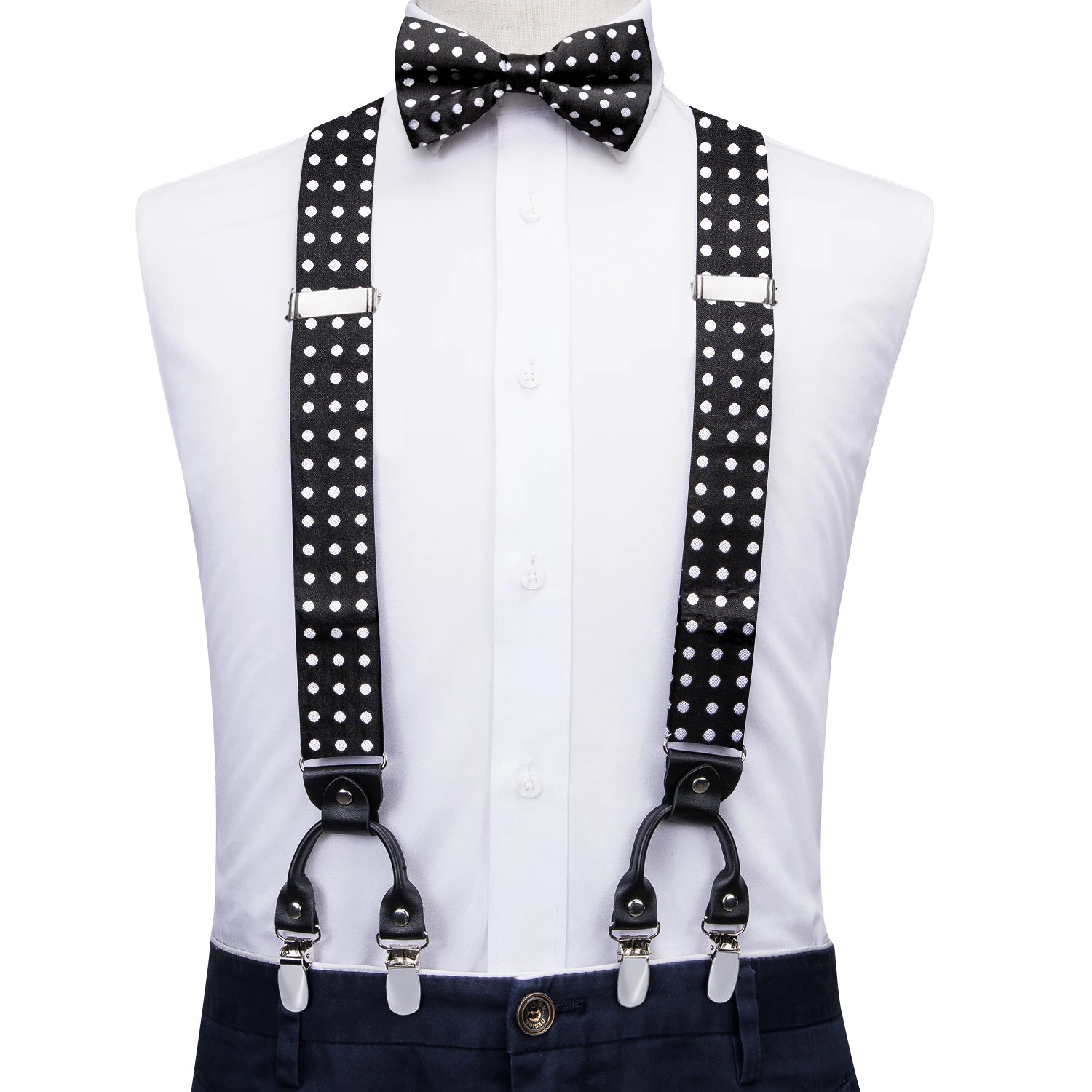 Silk Woven Mens Suspenders Bow Tie Hanky Cufflinks Strength 6 Clips Qme BD-3064