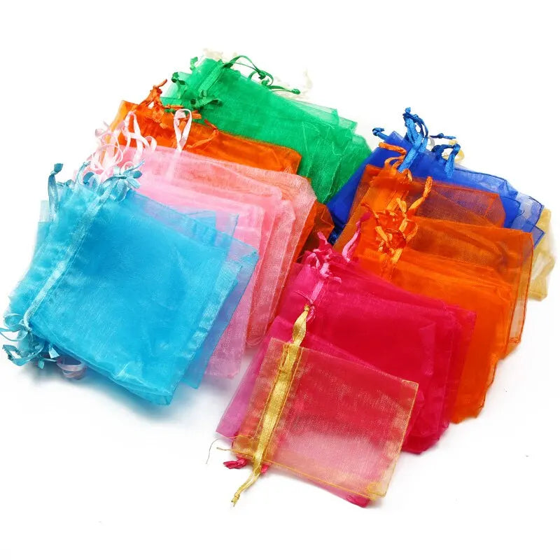 50pcs/Lot Multicolor Jewelry Packaging Bag 7*9 11*16 15*20cm Organza Bags Gift Storage Wedding Drawstring Pouches Wholesales Qme