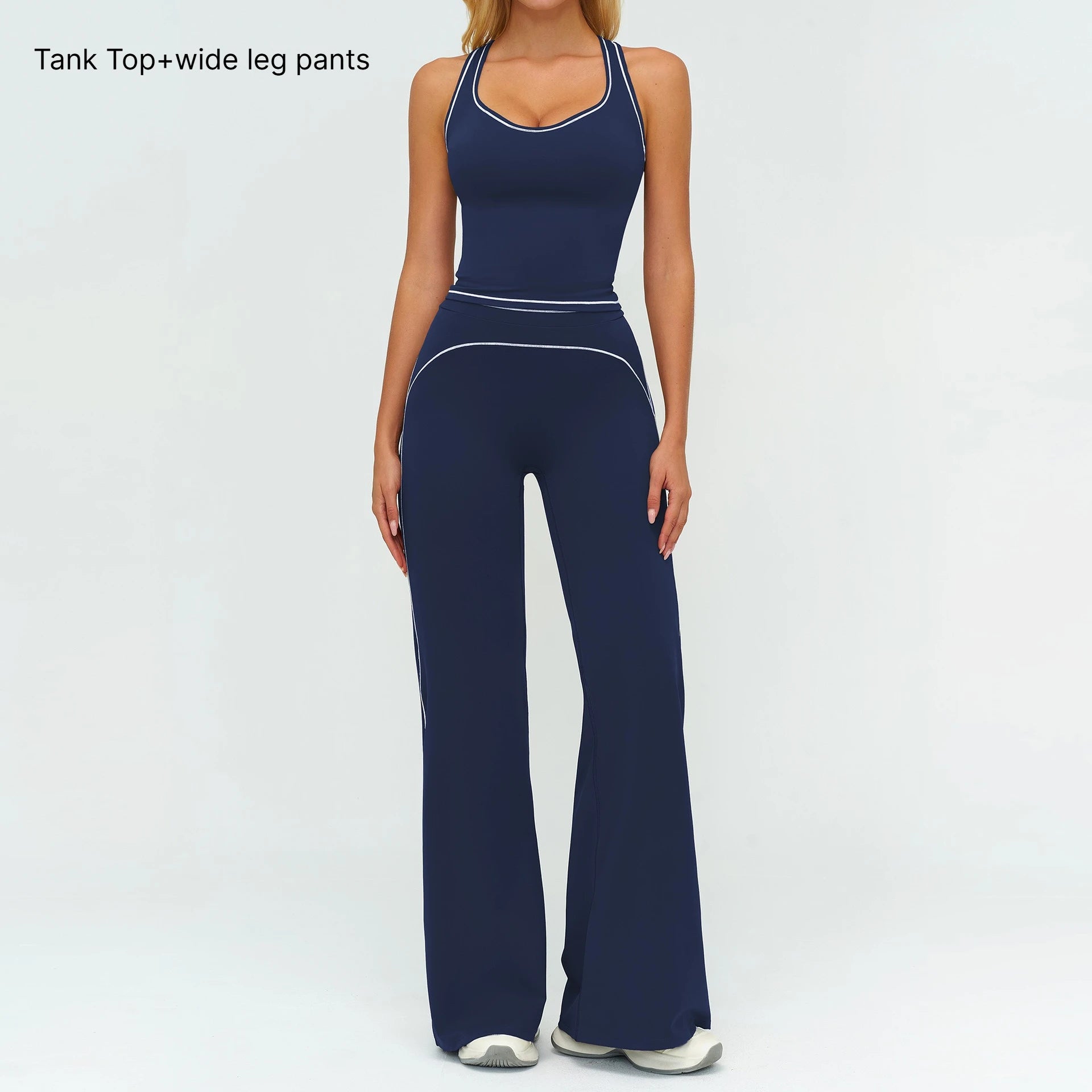 A 2PCS Yoga Set Gym Clothes Outdoor Sports Outfits Women Tracksuit Gym Fitness Suits Workout Flared Pants Sportswear Qme 2pcs blue S