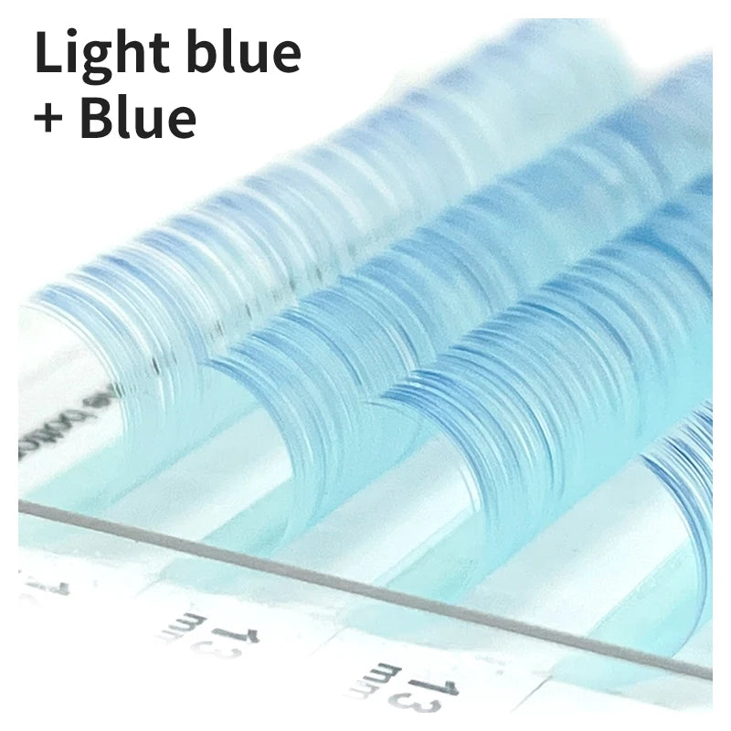 NATUHANA Cream Beige Individual Lash Clusters Mixed Lengths Soft Qme Ombre Light Blue C 0.07mm|Mix