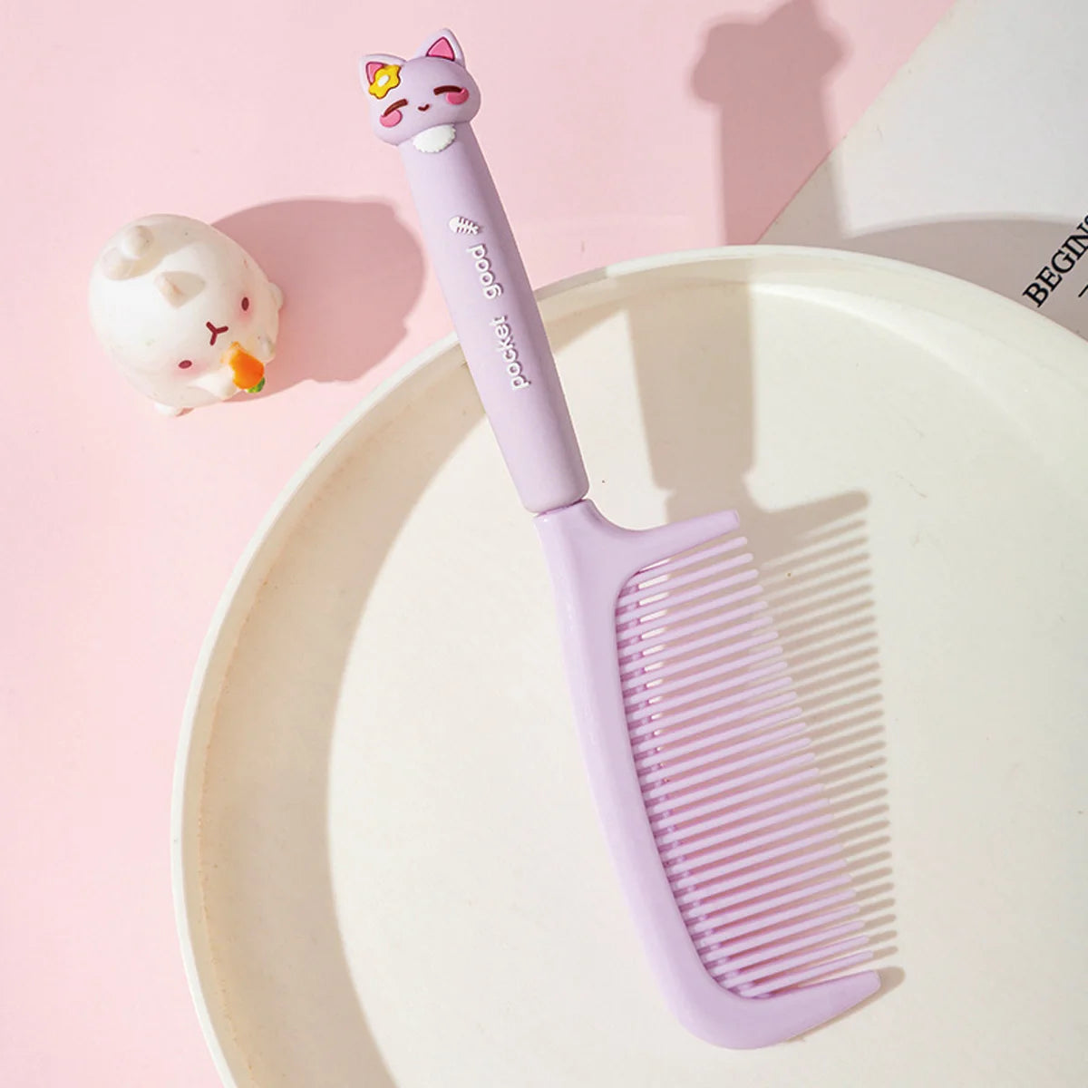 Cute Cartoon Cat Head Hair Comb Student Styling Straight Women's Qme Purple