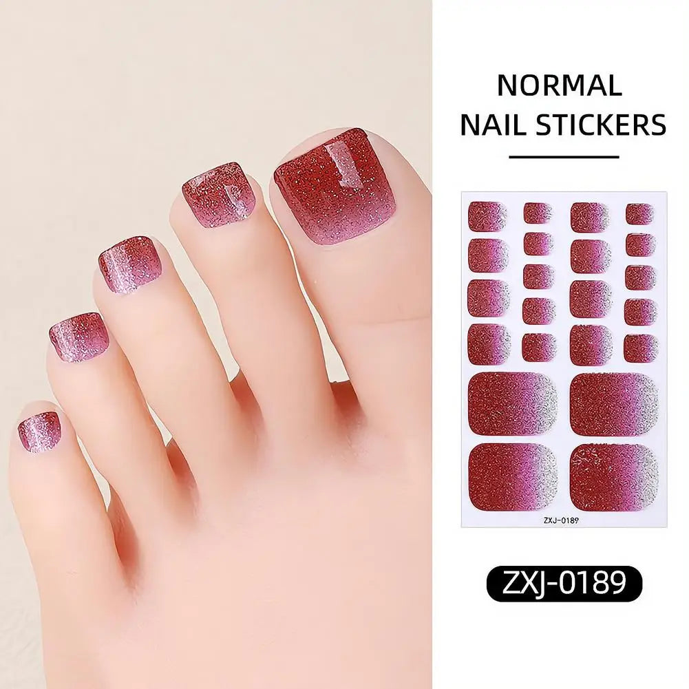 Toe Nail Stickers Full Wraps Gradient Glitter Toenail Polish Strips Qme