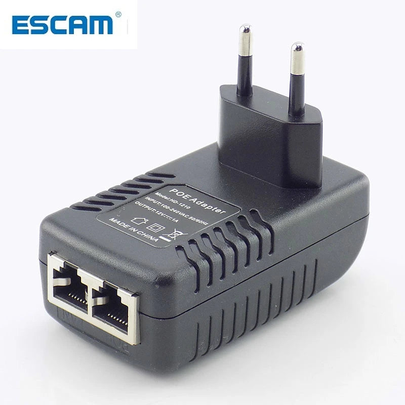 ESCAM 12V 1A POE Injector Wall Plug POE Switch Power Supply Adapter Wireless Ethernet Adapter For IP Camera CCTV US/EU Plug G16 Qme EU Plug