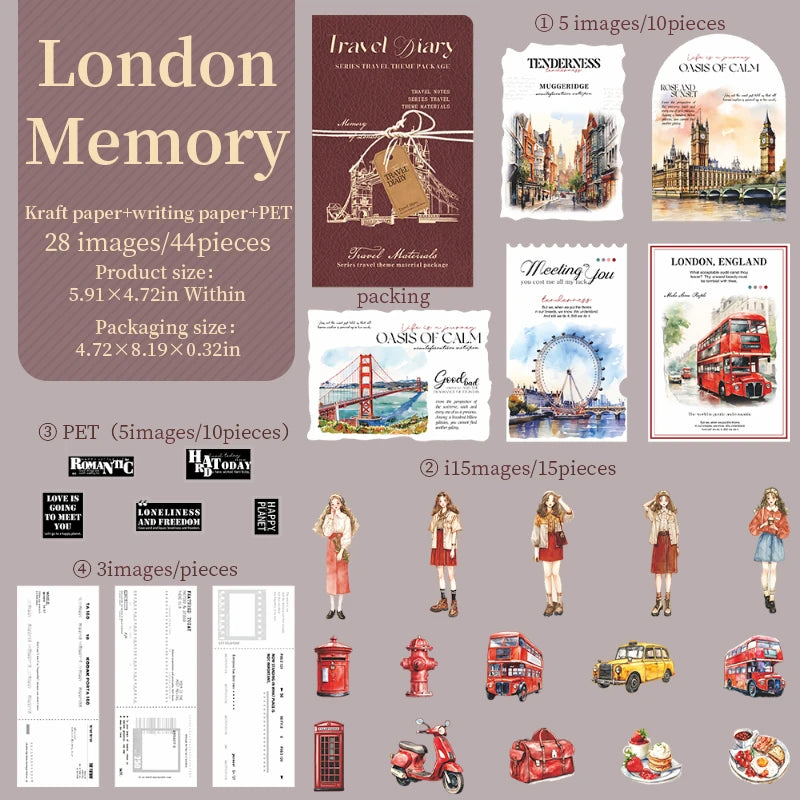 44 pcs Travel scenery Theme DIY Self-adhesive Decorative Stickers ，Perfect for DIY Crafts, Gift Wrapping, Scrapbooking Supplies Qme B