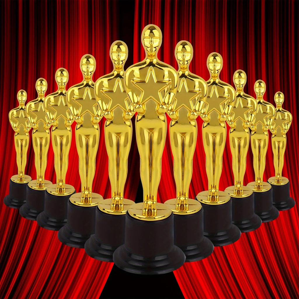 1 3 6 Golden Trophy Statuettes Plastic Oscar Award Trophies Party Qme