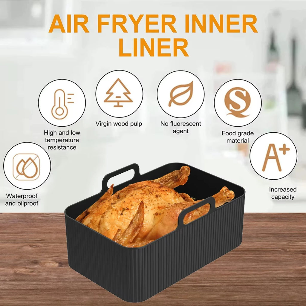 2Pcs Air Fryer Silicone Pot Air Fryer Liner Heat Resistant Air Fryer Silicone Basket Rectangle Baking Pan for Oven Microwave Qme
