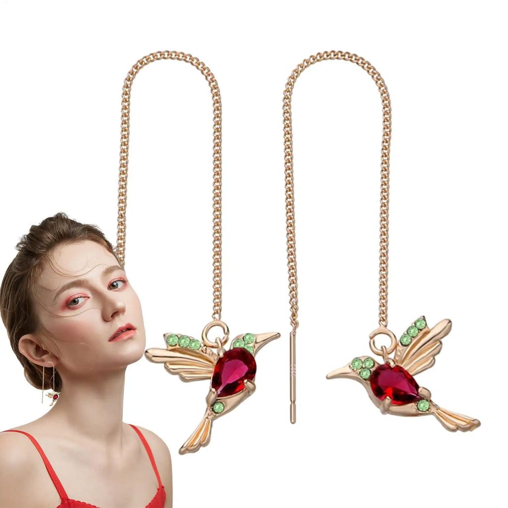 Hummingbird Pull Through Threader Earrings Hummingbird Wing Pendant Necklaces Portable Light Weight Long Chain Drop Earrings Qme