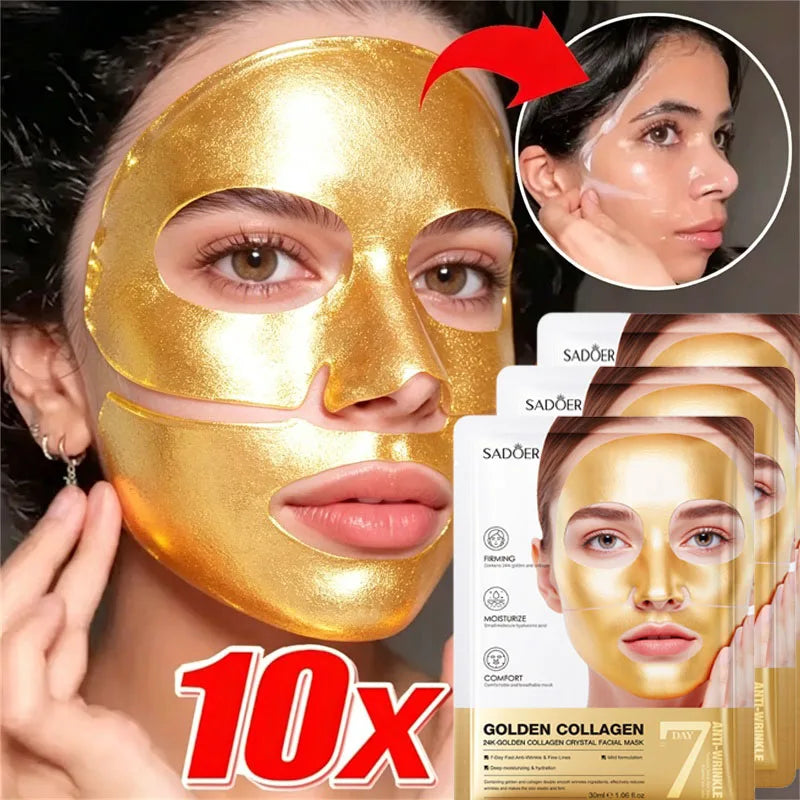 Gold Collagen Crystal Collagen Face Mask Firming Hydrating Moisturizing Face Mask Shrink Pores Beauty Patches Skin Care Qme