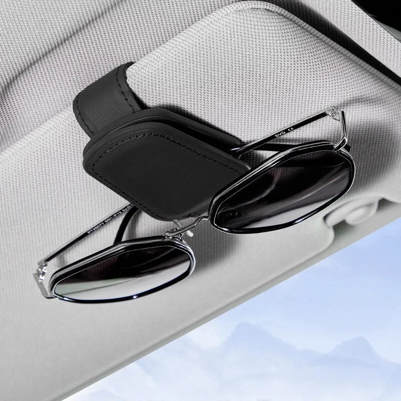 Black PU Leather Car Sunglasses Clip Sun Visor Card Creative Multifunctional Magnetic Suction Stable Convenient Storage Clips Qme