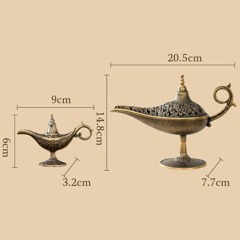 Antique Lamp Metal Incense Burner Scented Unscented Candle Holder Qme