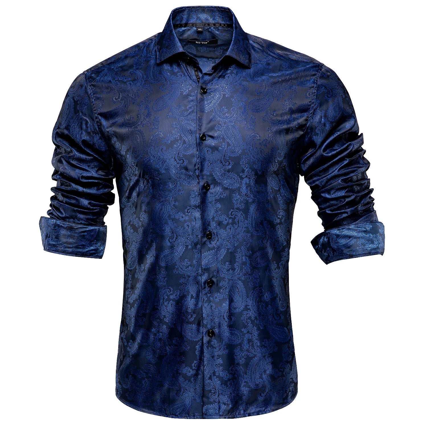 Hi-Tie Jacquard Paisley Light Blue Mens Shirt Long Sleeve Lapel Shirt Blouse Outerwear Wedding Office Breathable Quality Qme