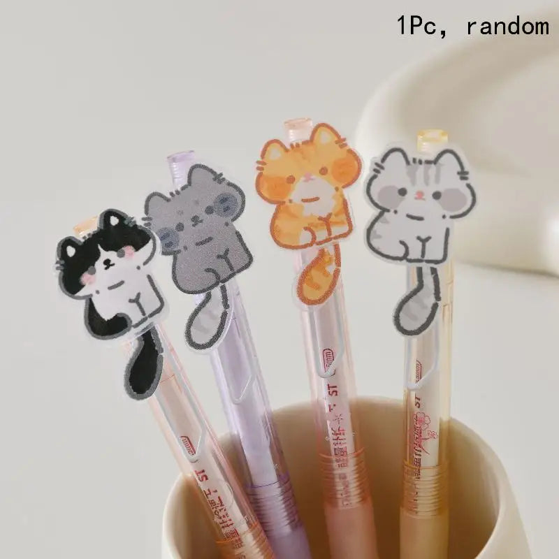 1 Gel Pen Cute Wagging Tail Cat Cartoon Automatic Black Kawaii Qme A1
