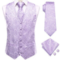 Mens Purple Suit Vest Tie Hanky Cufflinks Set Jacquard Floral Paisley Waistcoat Sleeveless Jacket for Male Wedding Busniess Qme MJTZ3201 XL