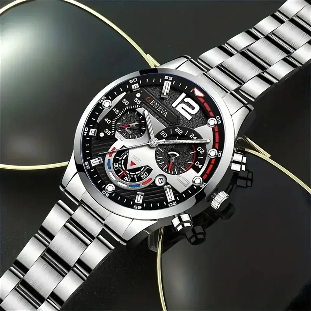 Fashion Mens Watches Luxury Stainless Steel Quartz Wrist Watch Calendar Luminous Men Business Casual with Male Sports Bracelet Qme